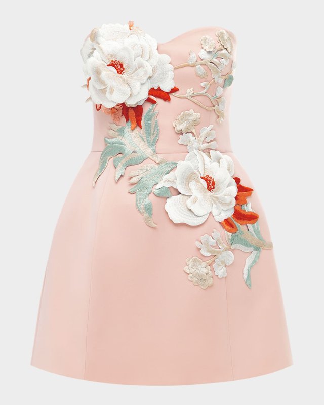 Rosario Strapless Floral Applique Mini Dress